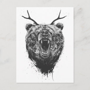 Postal Oso enojado con cuervos