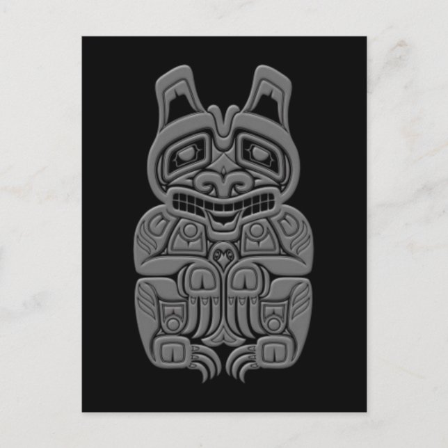 Postal Oso espiritual gris de Haida sobre negro (Anverso)