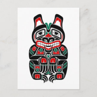 Postal Oso espiritual rojo y verde de Haida
