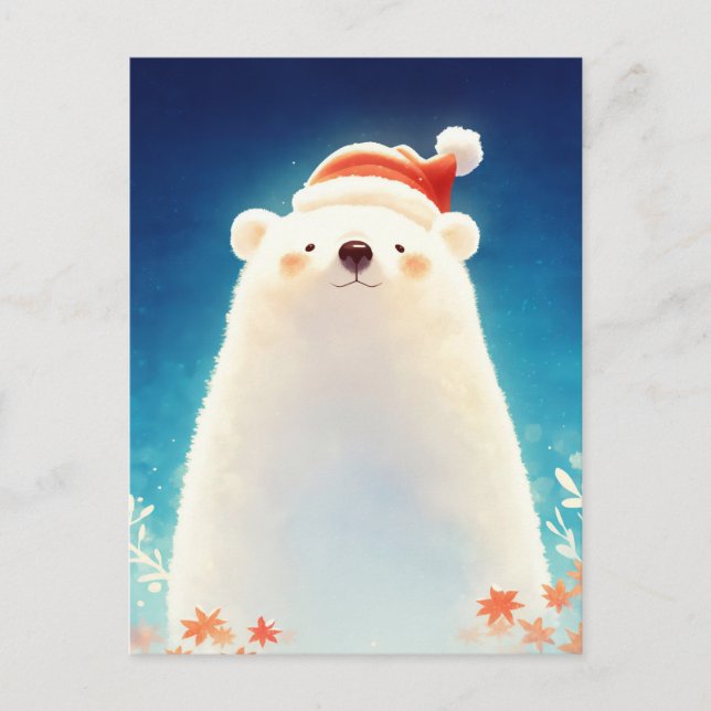 Postal Oso Feliz de Navidad con Gorro de Santa (Anverso)
