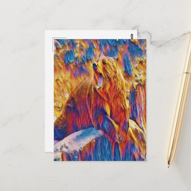 Postal Oso grande de Yawning (Anverso/Reverso In Situ)