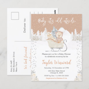 Postal Oso Invernal Marrón Trineo Baby Shower