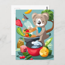 Oso Koala lindo cocinando una cena, Postcross