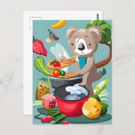 Postal Oso Koala lindo cocinando una cena, Postcross