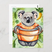 Oso Koala lindo cocinando una cena, Postcross
