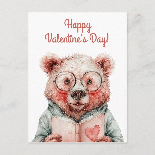 Postal Oso libresco Día de San Valentín (Anverso)