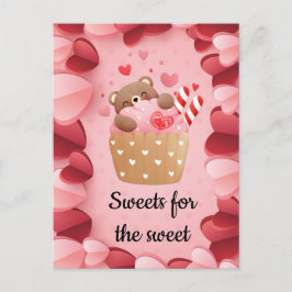 Postal Oso lindo abrazando el pastel Valentín