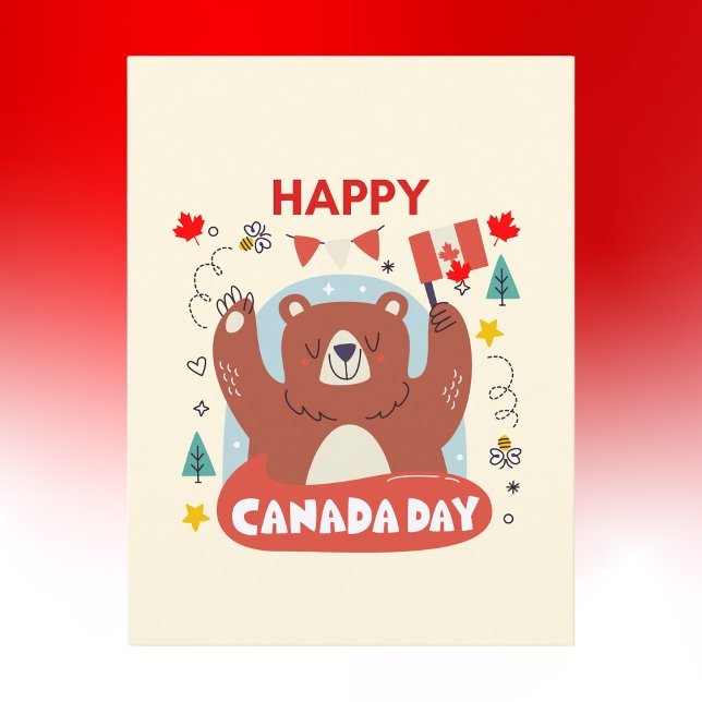 Postal Oso lindo con bandera canadiense feliz día de Cana (Subido por el creador)