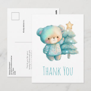 Postal Oso lindo y árbol de Navidad gracias