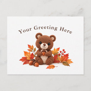 Postal Oso marrón de ganchillo de otoño personalizado