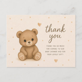 Postal Oso Marrón de Peluche Baby Shower Agradecimiento
