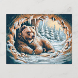 Postal Oso marrón en el dibujo de la cueva de invierno Pa