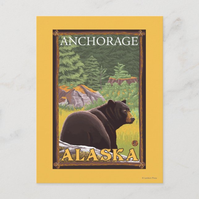 Postal Oso Negro en el bosque - Anchorage, Alaska (Anverso)