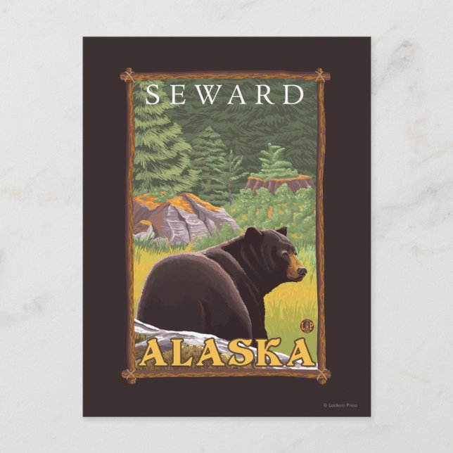 Postal Oso Negro en el bosque - Seward, Alaska (Anverso)