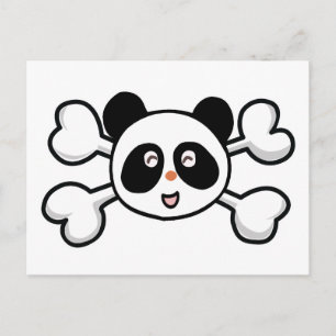 Postal oso panda Calavera y huesos cruzados