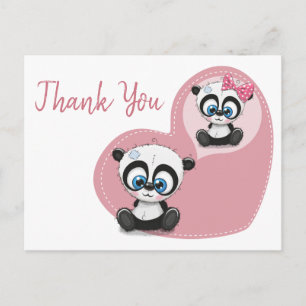 Postal Oso Panda Corazón Rosa Gracias Fiesta de Boda