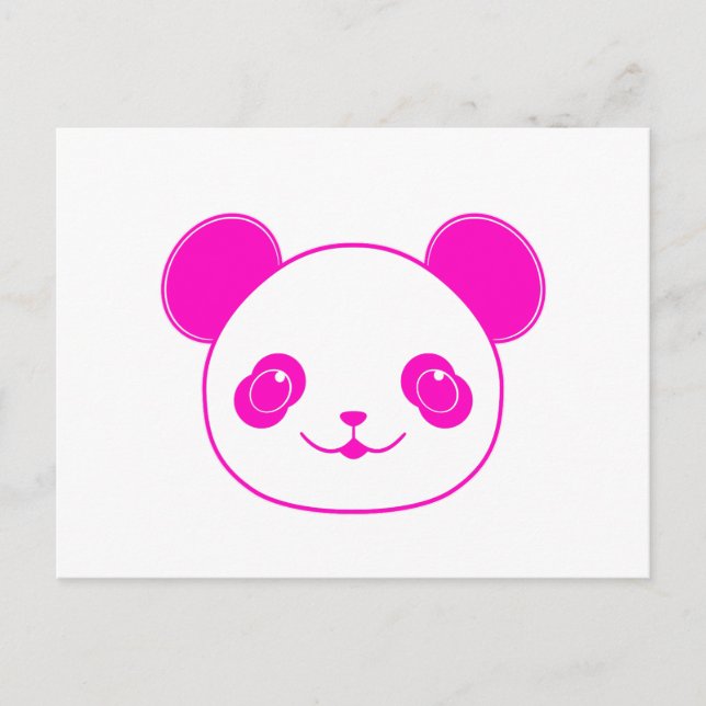 Postal Oso Panda Kawaii Rosa (Anverso)