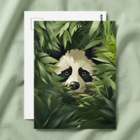 Oso panda lindo escondido detrás de hojas de bambú