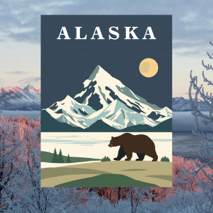 Postal Oso Pardo de Viajes Antiguos de Alaska