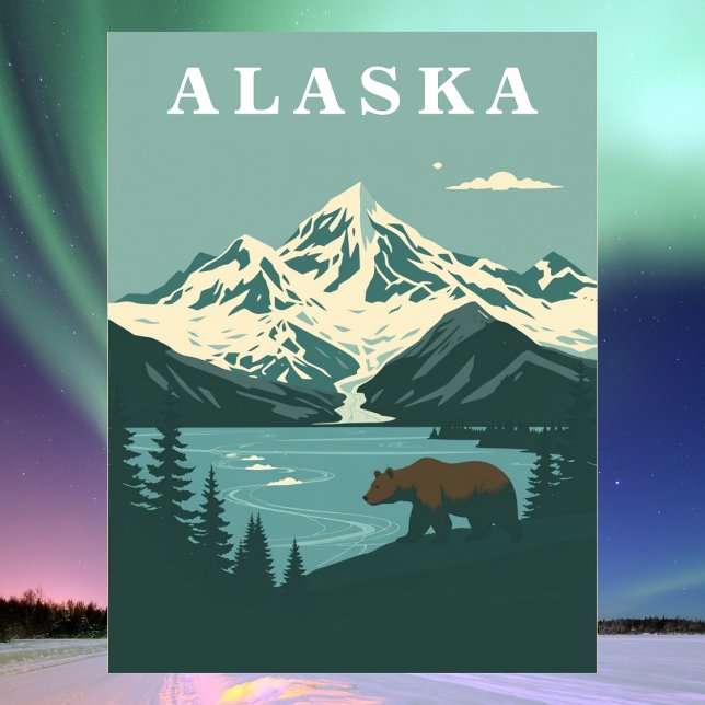 Postal Oso Pardo Viaje Retro Alaska (Alaska Retro Travel Grizzly Bear Postcard
)