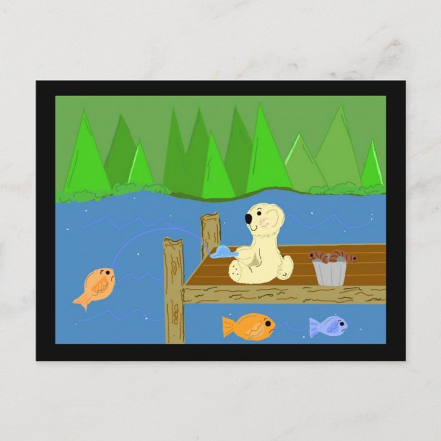 Postal Oso pequeño en el muelle (Anverso)
