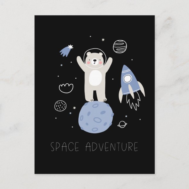 Postal Oso Personalizado lindo en el espacio (Anverso)