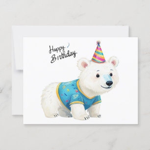 Postal Oso Polar Adorable Cumpleaños Sombrero de Fiesta A