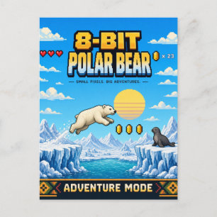 Postal Oso Polar, Arte de Pixel Retro de 8 Bits