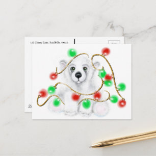 Postal oso polar bebé lindo de Navidad, oso cachorro de S