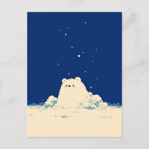 Postal Oso Polar Cachorro Noche Minimalista Nieve