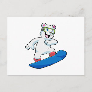 Postal Oso polar como snowboarder con snowboard