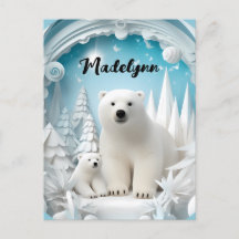 Oso Polar con Cachorro Océano Ártico Blanco Invier
