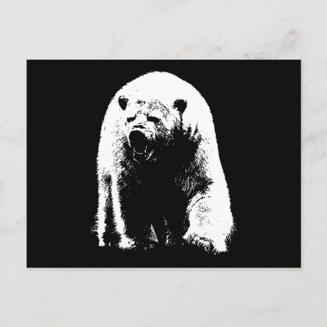 Postal Oso Polar de Arte Pop Blanco y Negro (Anverso)