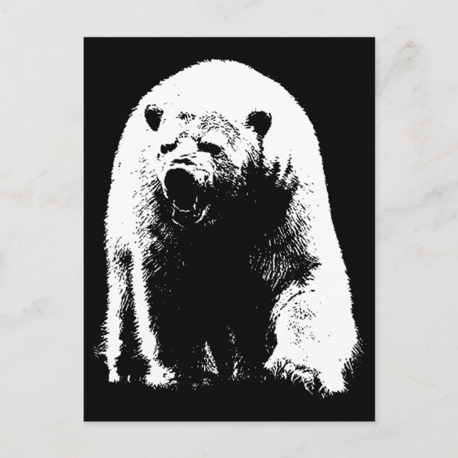 Postal Oso Polar de Arte Pop Blanco y Negro (Anverso)