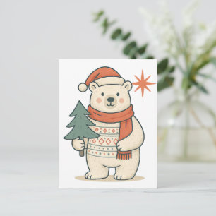 Postal Oso Polar de Navidad Adorable Invierno Escandina