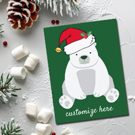 Postal Oso polar de Navidades cortos en verde de Santa Ha