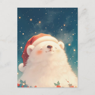 Postal Oso Polar Feliz con Sombrero Navideño de Santa Fes
