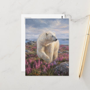 Postal Oso Polar Flor Silvestre de la Tundra Ártica