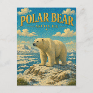 Postal Oso Polar Hielo Ártico Acuarela GeoSaga