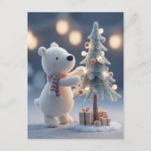 Postal Oso Polar Juguete Decorando un Árbol de Navidad