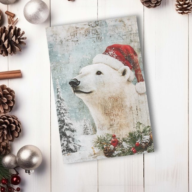 Postal Oso Polar Navideño Invernal Antiguo Decoupage Vint (Subido por el creador)