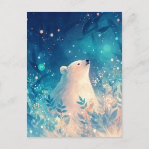Postal Oso Polar Sereno en Jardín Azul Etéreo