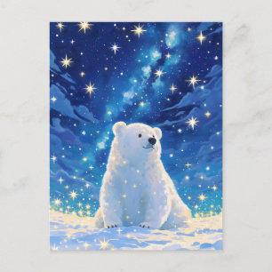 Postal Oso Polar Vía Láctea Brillante Cielo Estrellado