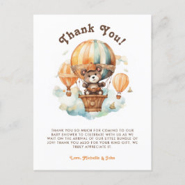 Postal Oso rústico lindo con ducha de bebé con globos