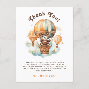 Postal Oso rústico lindo con ducha de bebé con globos