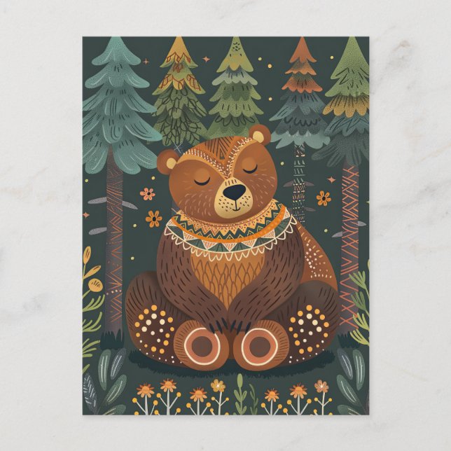 Postal Oso zen lindo en bosques naturaleza animal arte (Anverso)