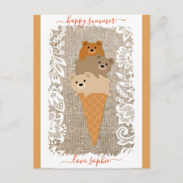 Postal Osos Cubiertos Helado Cono de Crema Feliz Verano