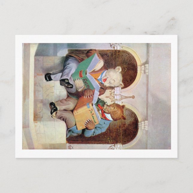 Postal Osos de Roosevelt en la biblioteca pública (Anverso)