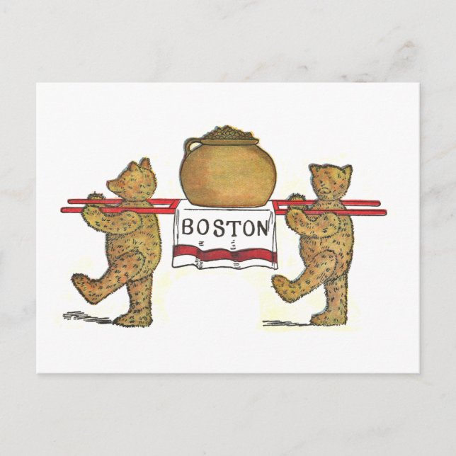 Postal Osos de Teddy y la olla de bocadillos de Boston (Anverso)