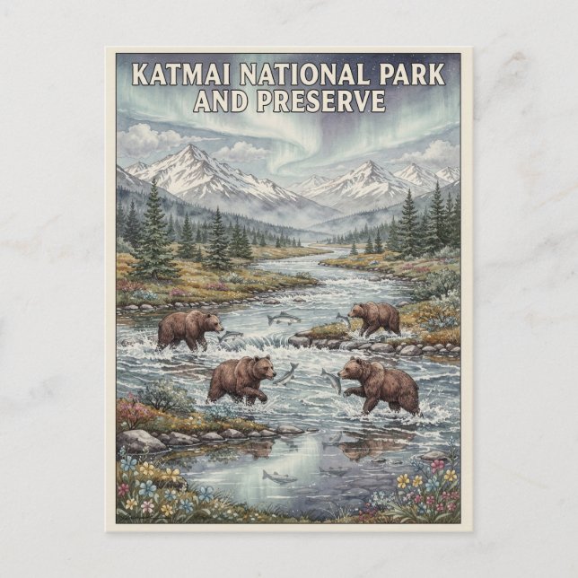 Postal Osos Pardos del Parque Nacional Katmai (Anverso)